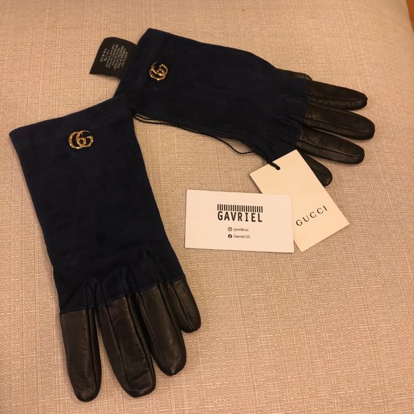 Gucci GG Suede and Leather Gloves in Viola NEW IN BOX w tags - Picture 5 of 10
